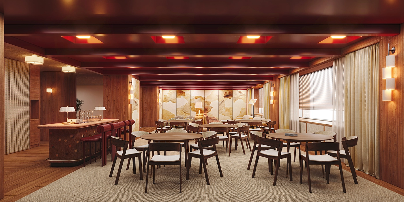 Restaurante, zona meeting, mesas redondas, madera, sillas, cálido, Sheraton Stockholm