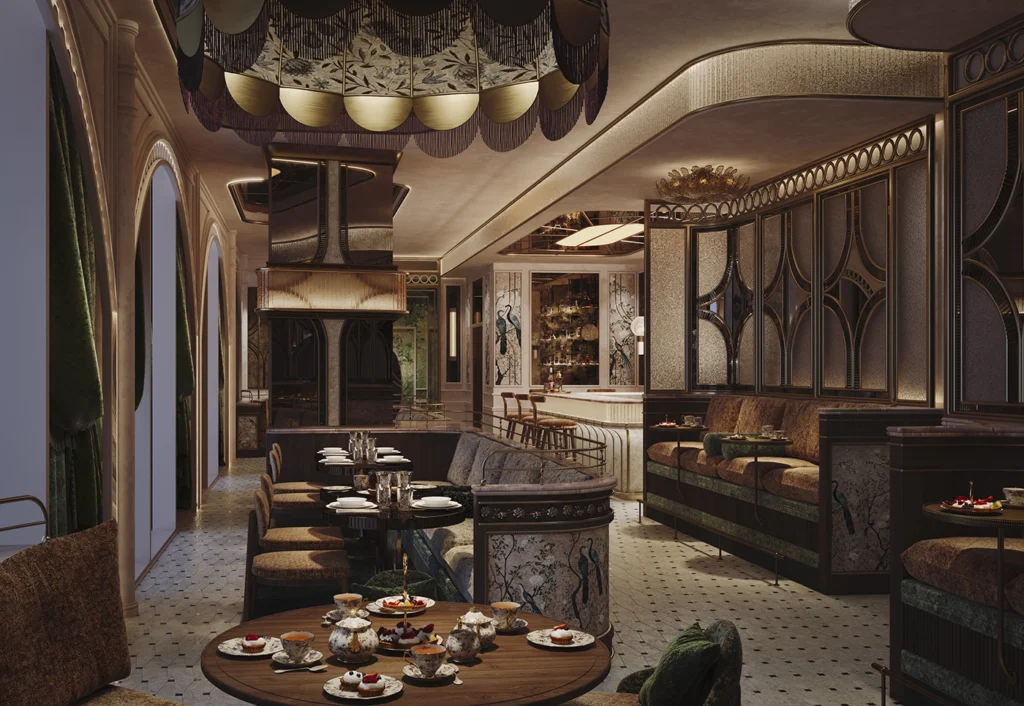 restaurante Leopold, DPoch Studio, Dubai, espacios oscuros, iluminados, temperatura cálida, diseño, interiorismo